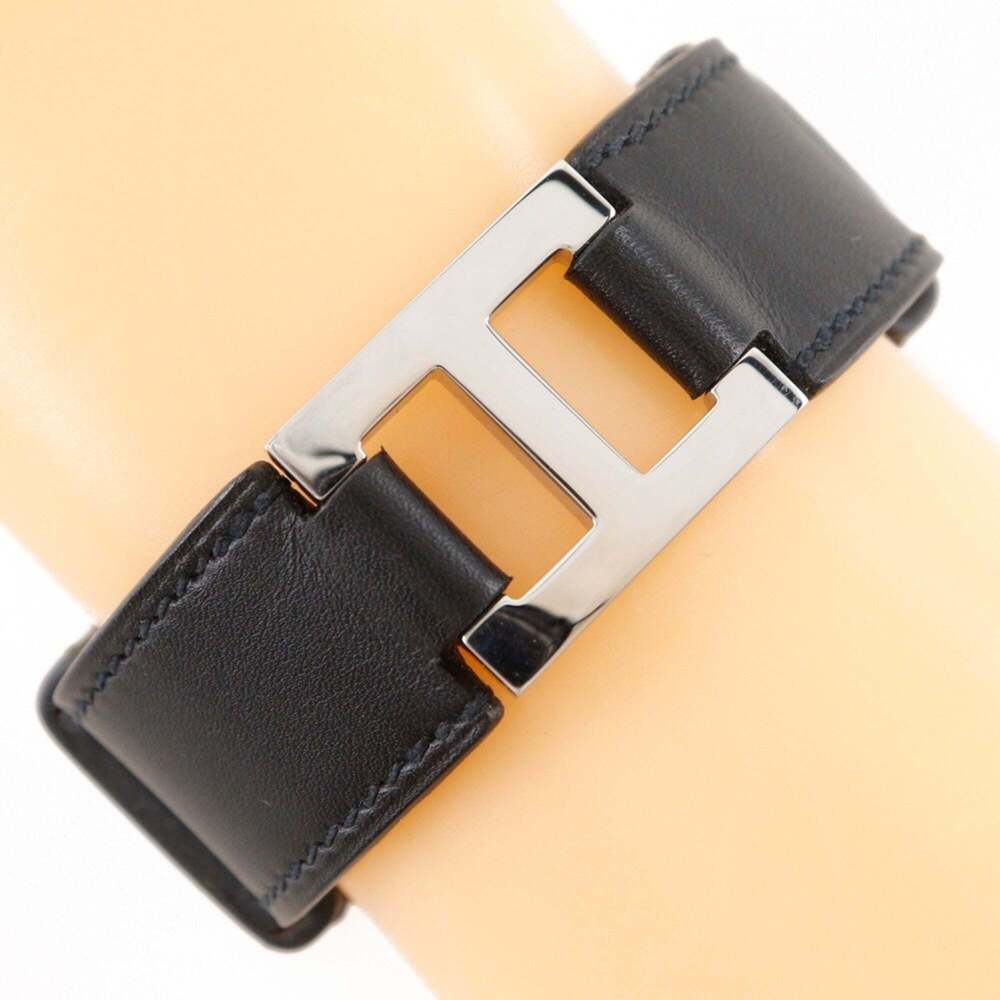 Hermes Hermès H logo bangle bracelet, Vau Chamonix, 2005, black with silver h...